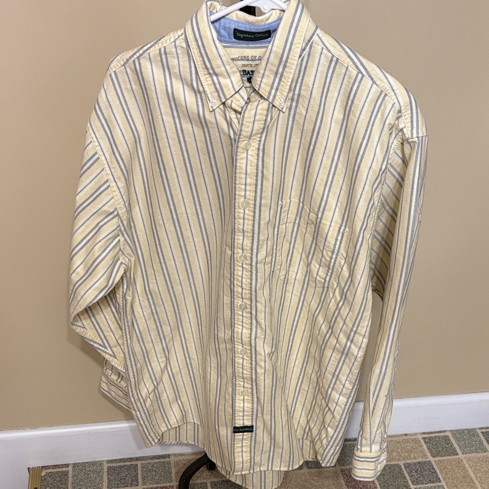 G.H Bass  Men's Shirt with Yellow and Blue Stripes medium